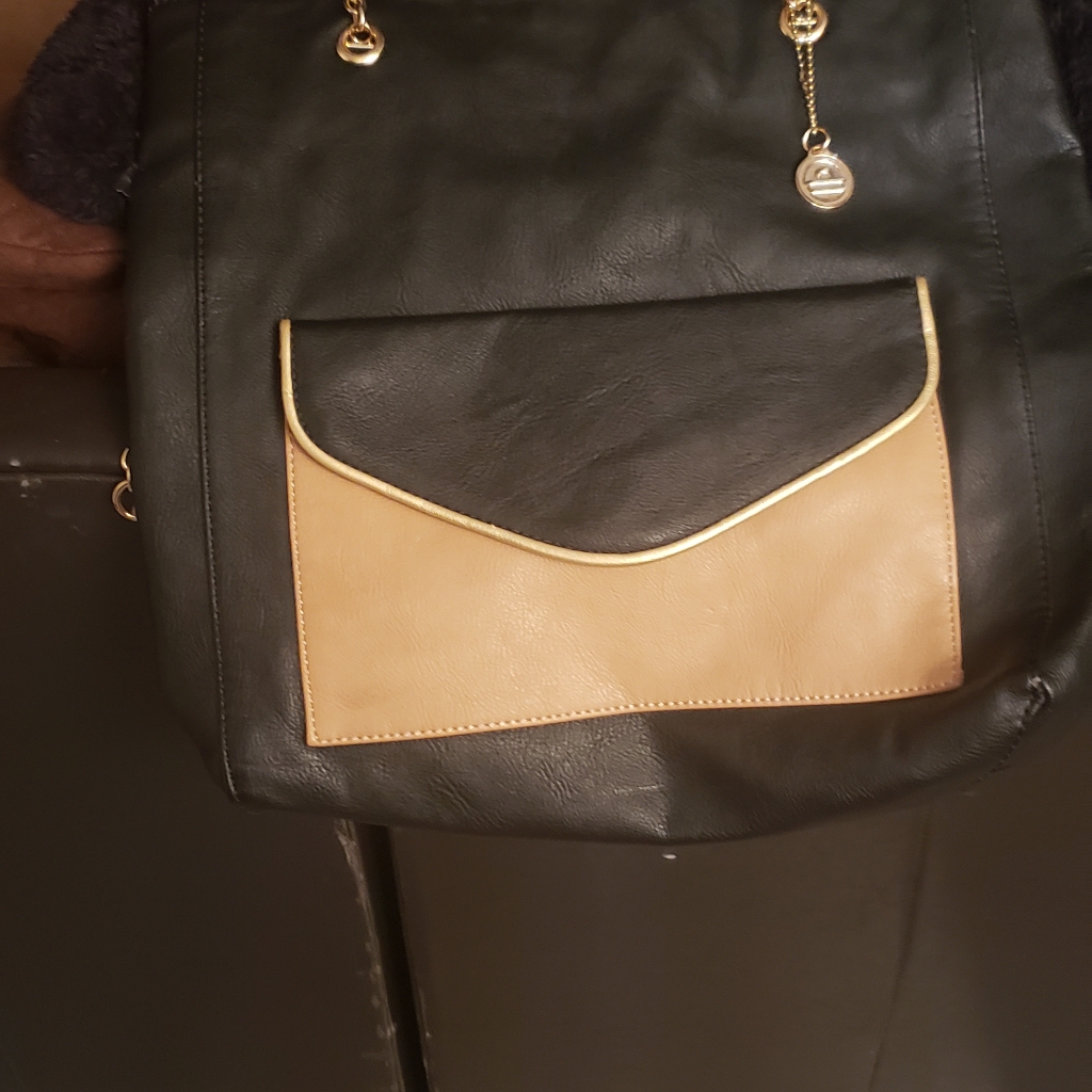 Big Buddha Black And Tan Faux Leather Shoulder Tote Bag